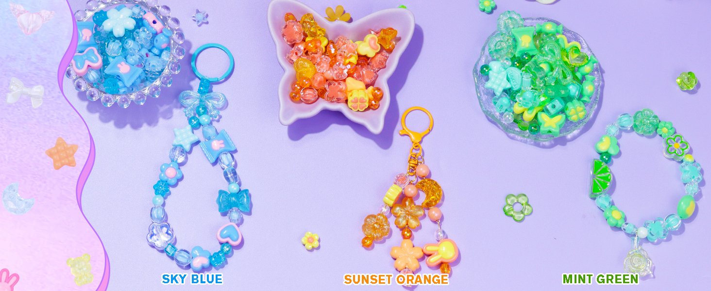 Sky Blue, Sunset Orange, Mint Green