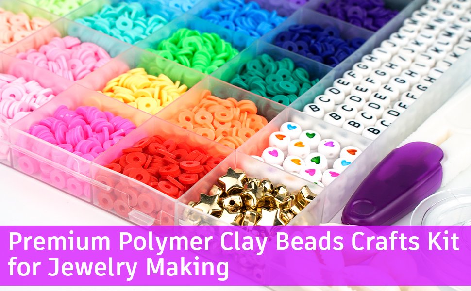Gionlion 6000pcs premium polymer clay beads with charms kit for bracelets making jewelry making