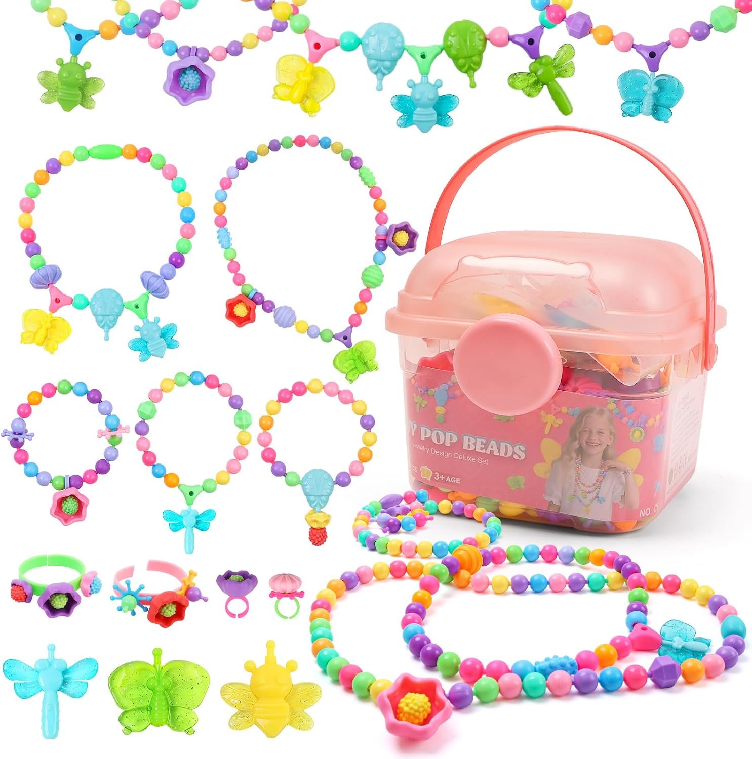 DDAI Animal Jewelry Making Kit for Kids, Snap & String Pop Beads with Letters - Image 2