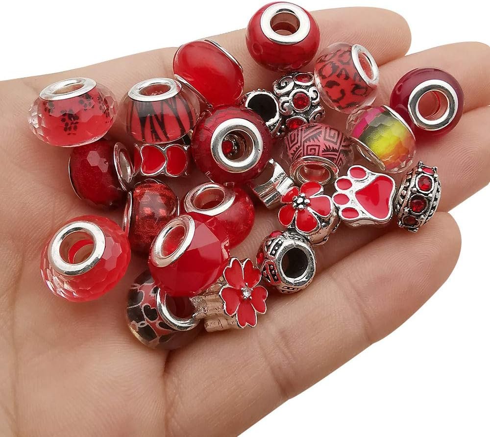 50pcs Assorted Pink Resin Imitation Glass European Large Hole Beads