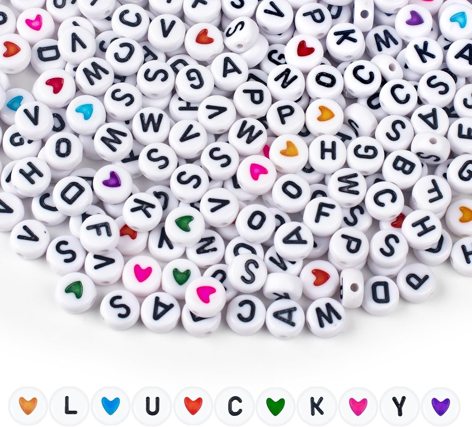 1000PCS Letter Beads, White Alphabet Beads and Colorful Heart Beads - Image 6