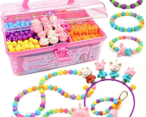 DDAI Animal Jewelry Making Kit for Kids, Snap & String Pop Beads with Letters