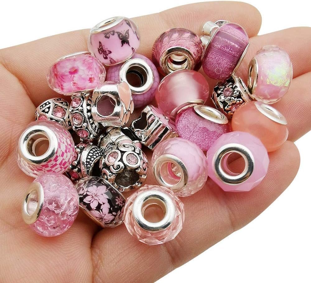 50pcs Assorted Pink Resin Imitation Glass European Large Hole Beads - Image 3