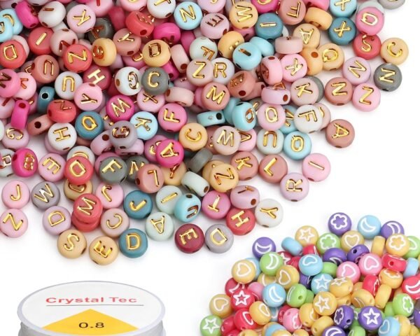 1000PCS Letter Beads, White Alphabet Beads and Colorful Heart Beads