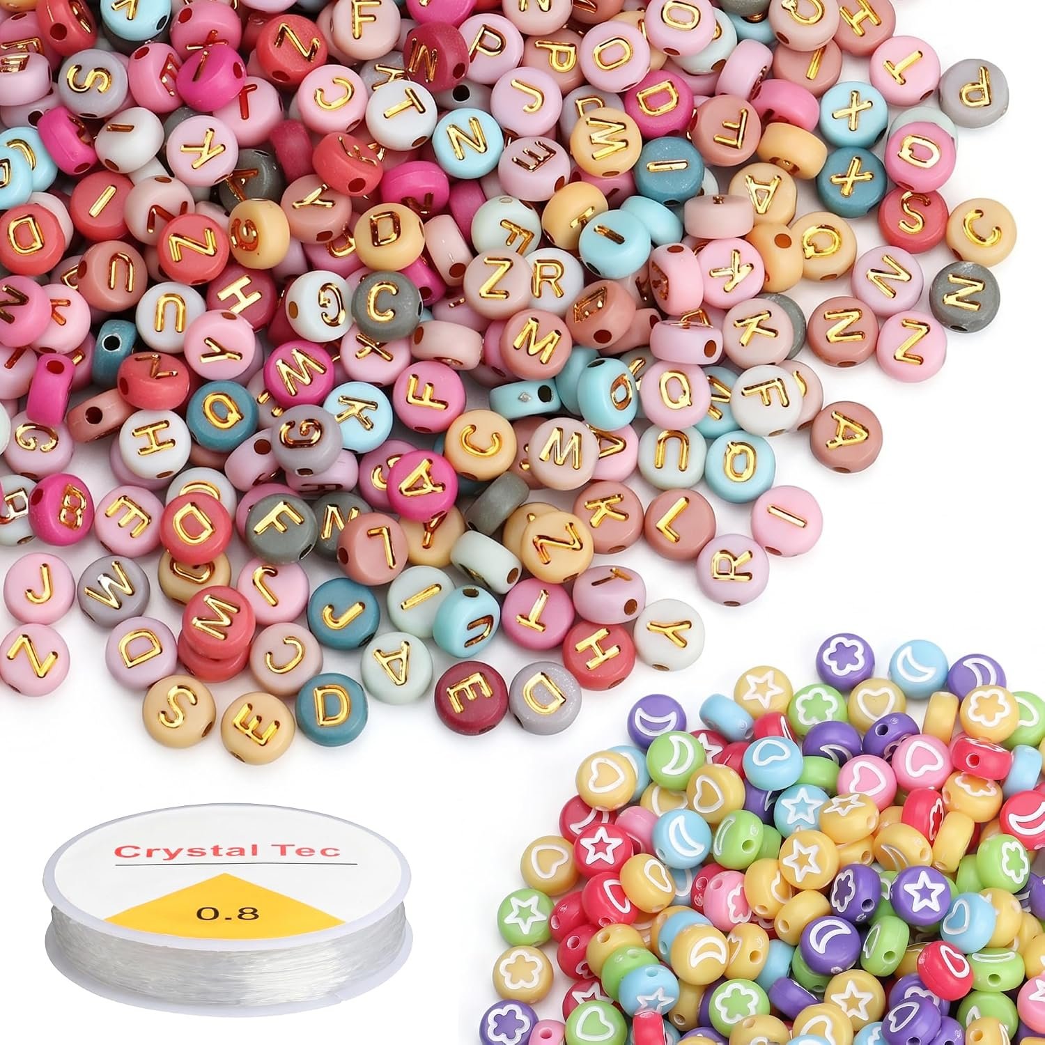 1000PCS Letter Beads, White Alphabet Beads and Colorful Heart Beads