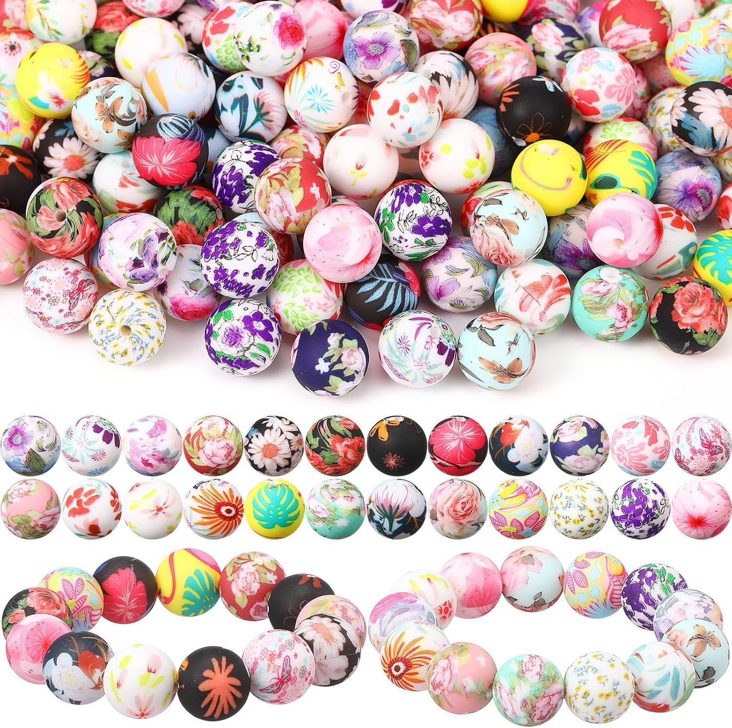 Ferreve 120 Pcs 15mm Silicone Beads Bulk Flower Silicone Beads - Image 2