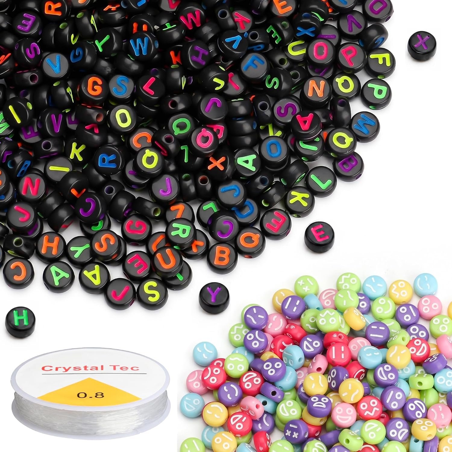 1000PCS Letter Beads, White Alphabet Beads and Colorful Heart Beads - Image 2