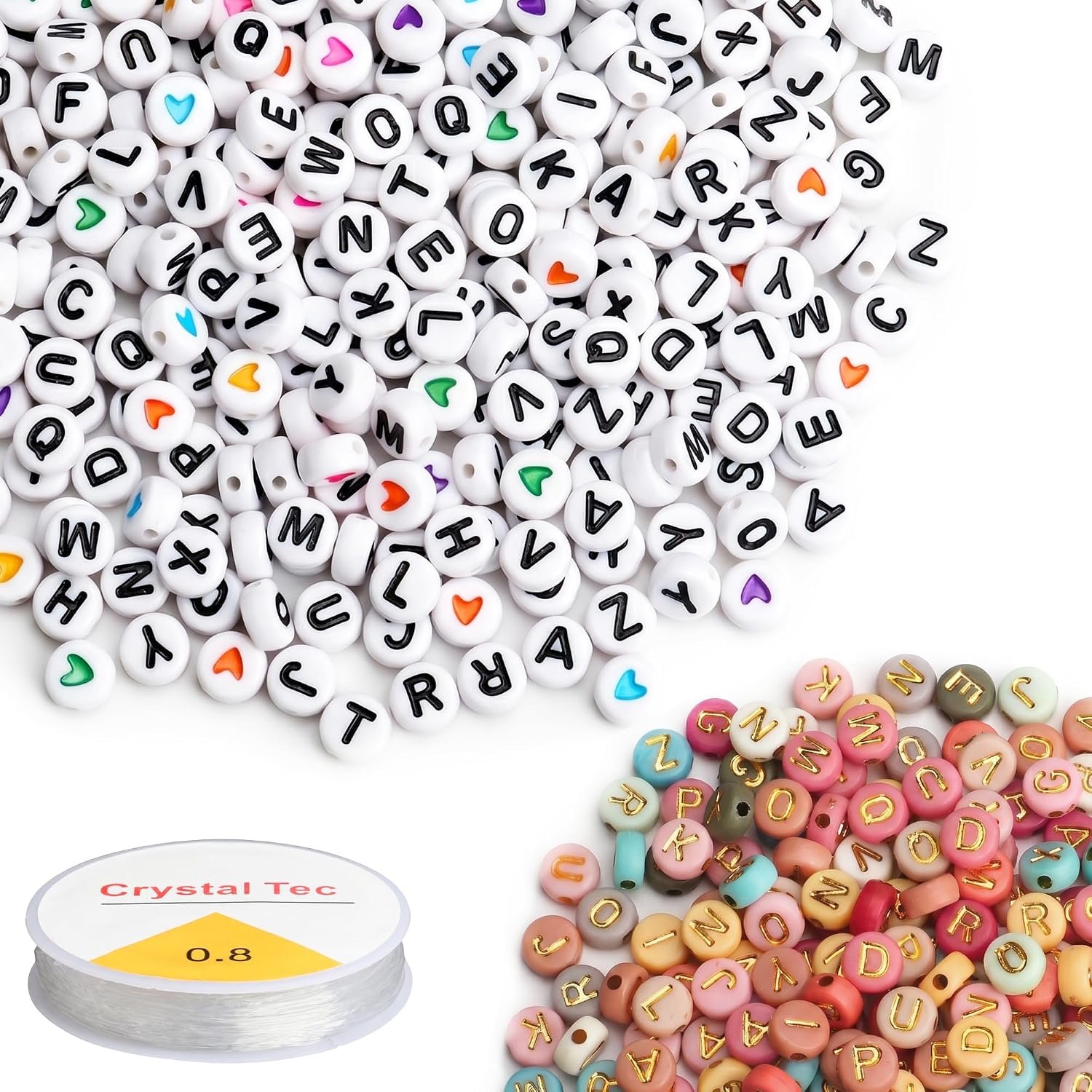 1000PCS Letter Beads, White Alphabet Beads and Colorful Heart Beads - Image 7