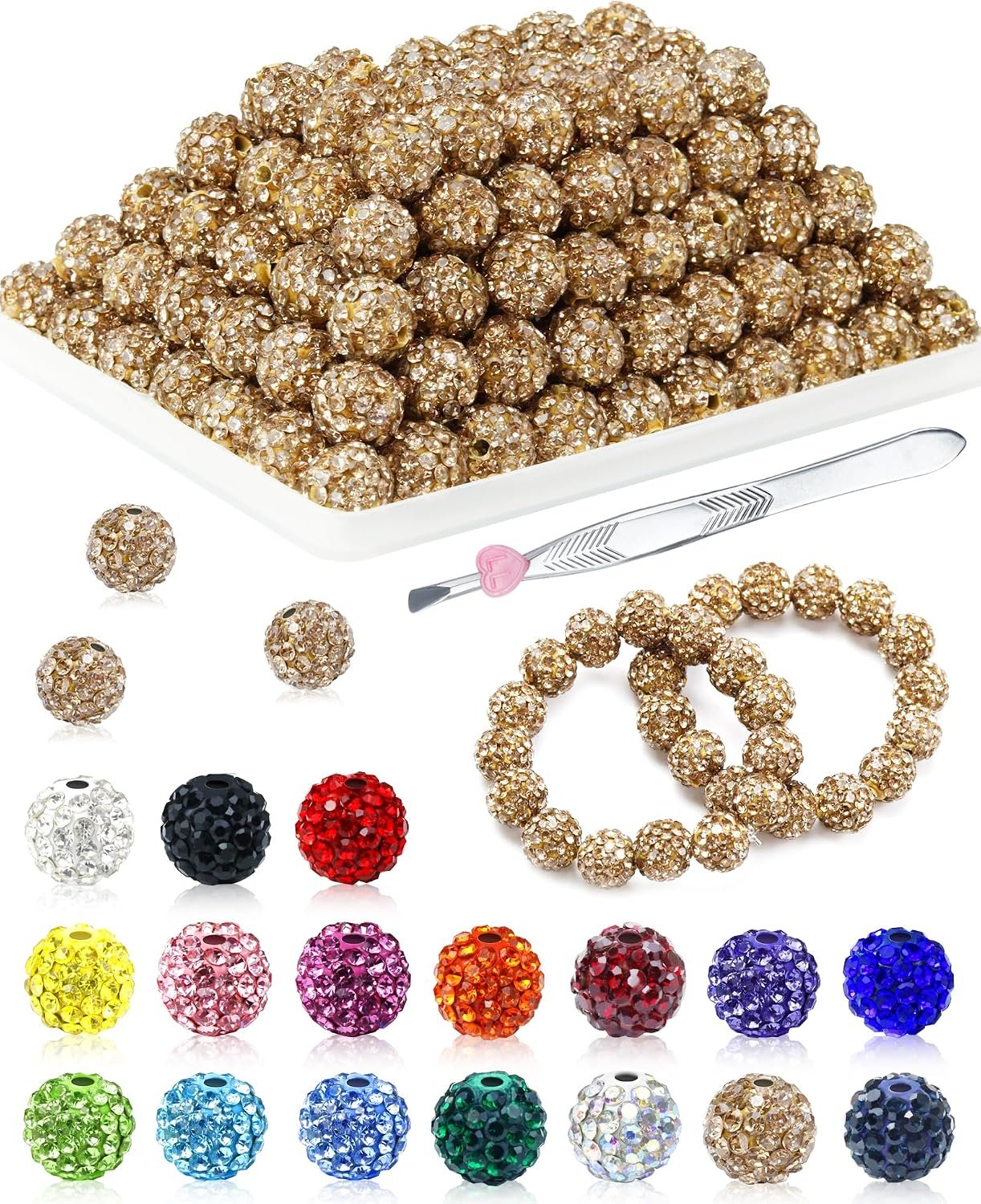 FIVEIZERO 200PCS 10mm Rhinestone Beads Kit, 15 Colors