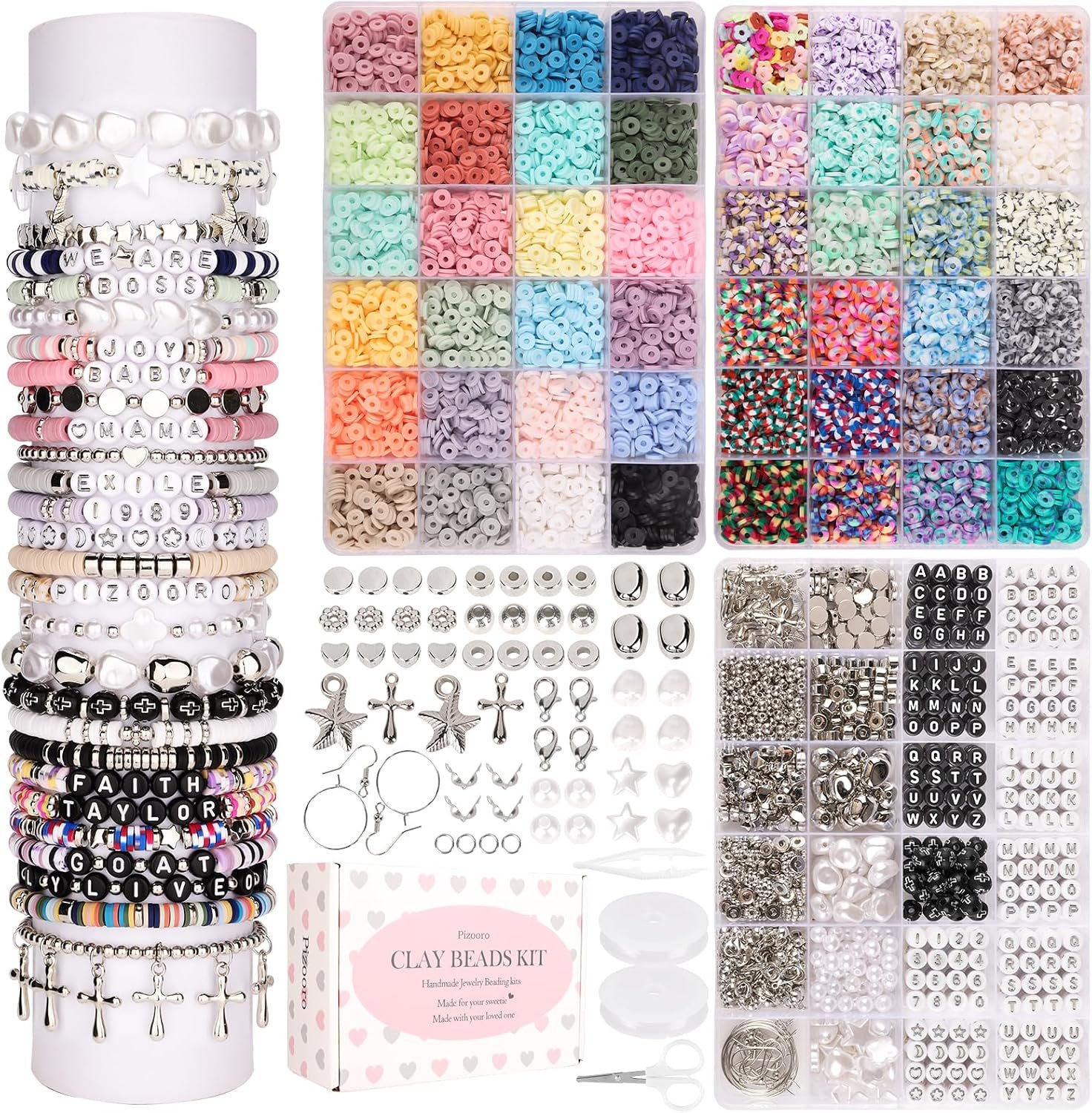 Pizooro Clay Beads 3 Boxes 10500pcs Bracelet Making Kit Friendship Bracelet - Image 2