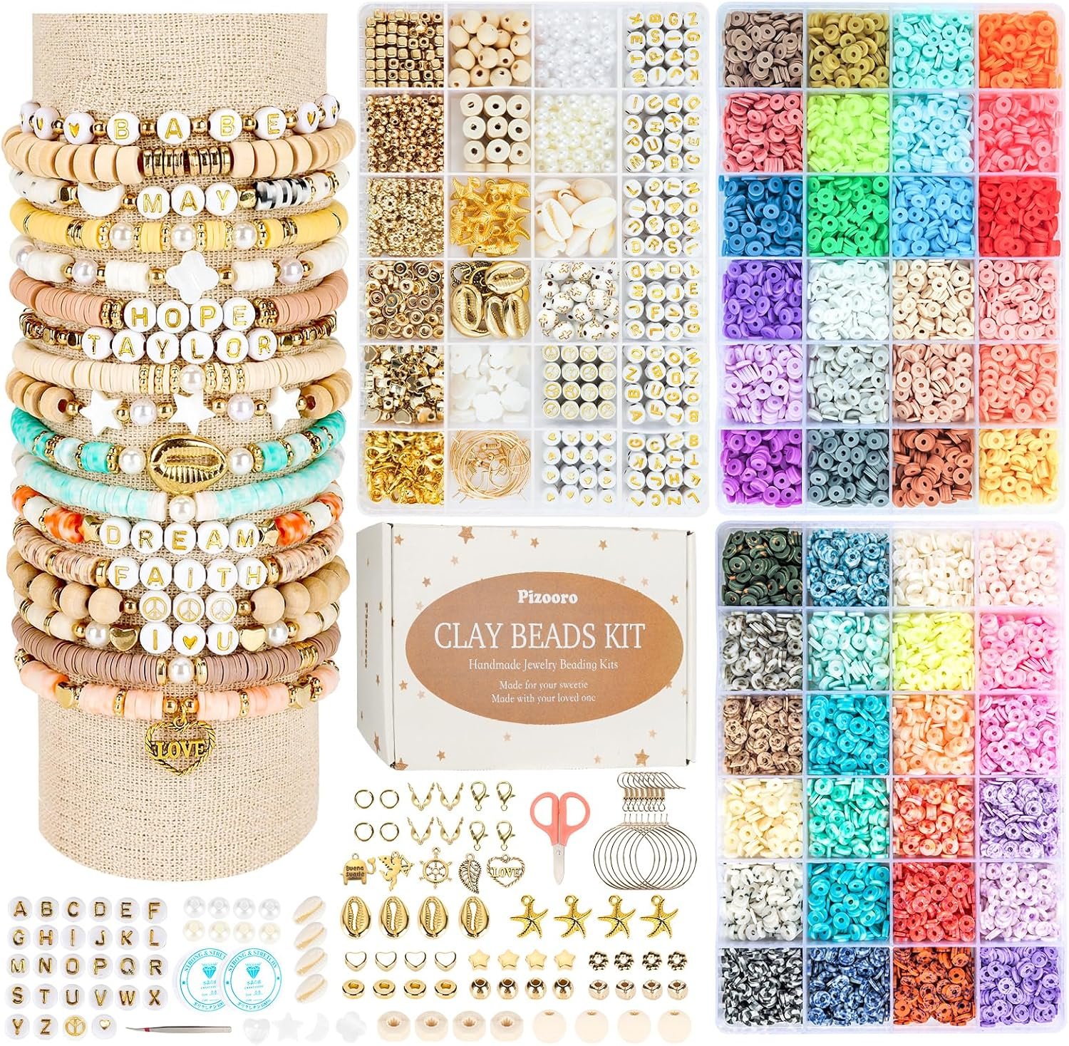 Pizooro Clay Beads 3 Boxes 10500pcs Bracelet Making Kit Friendship Bracelet